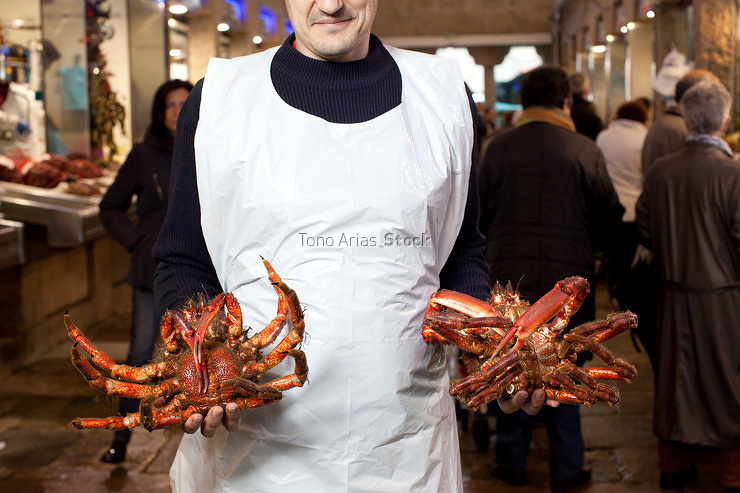 Centolla, mercado de Santiago, Galicia