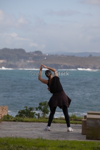 Ejercicio, en el paseo marítimo de A Coruña, Galicia