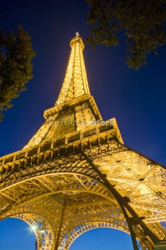 France, Paris Eiffel Tower illuminated at night